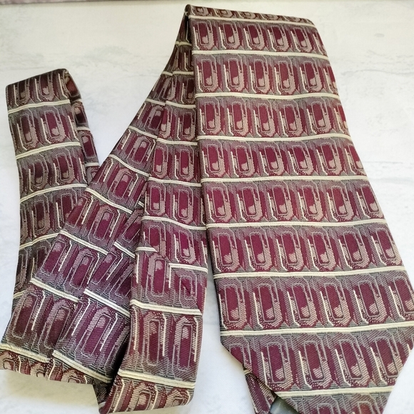 Robert Talbott Best of Class Necktie Tie Silk Striped Geometric Parisian Maroon - Picture 11 of 11